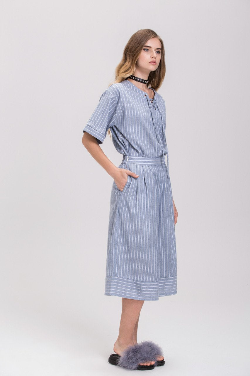 Rawan Bin Hussain - Pin Stripes Denim Culottes Co-ord