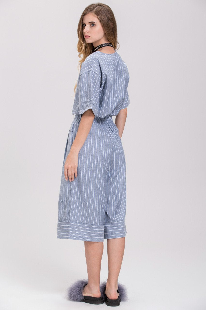 Rawan Bin Hussain - Pin Stripes Denim Culottes Co-ord
