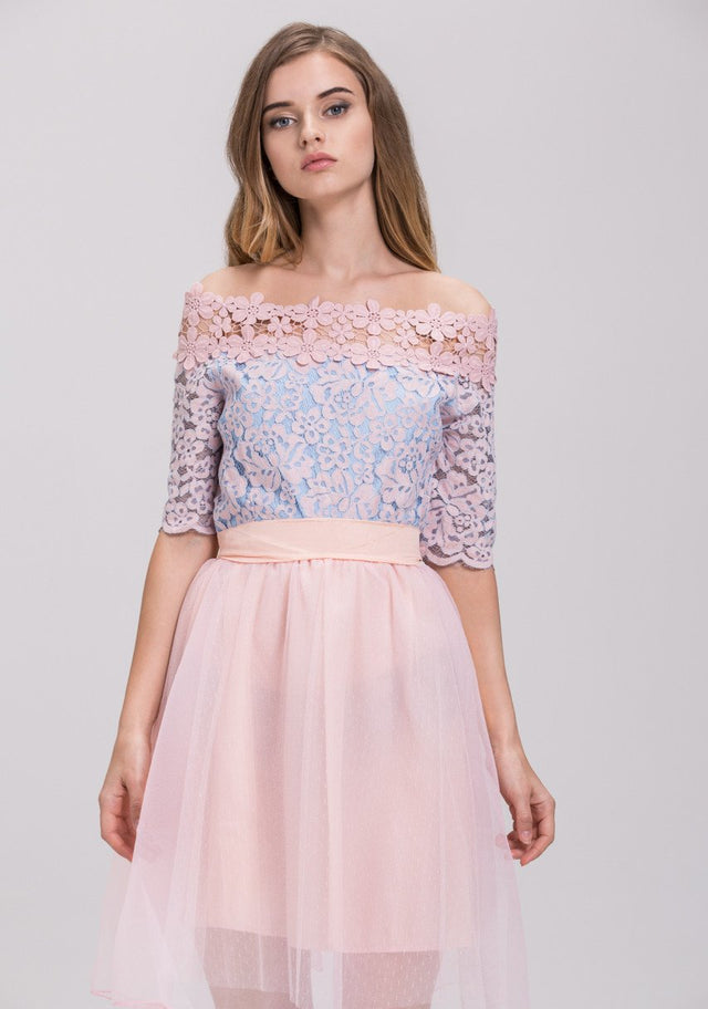 Pink Lace Layered Tulle Mini Princess Dress