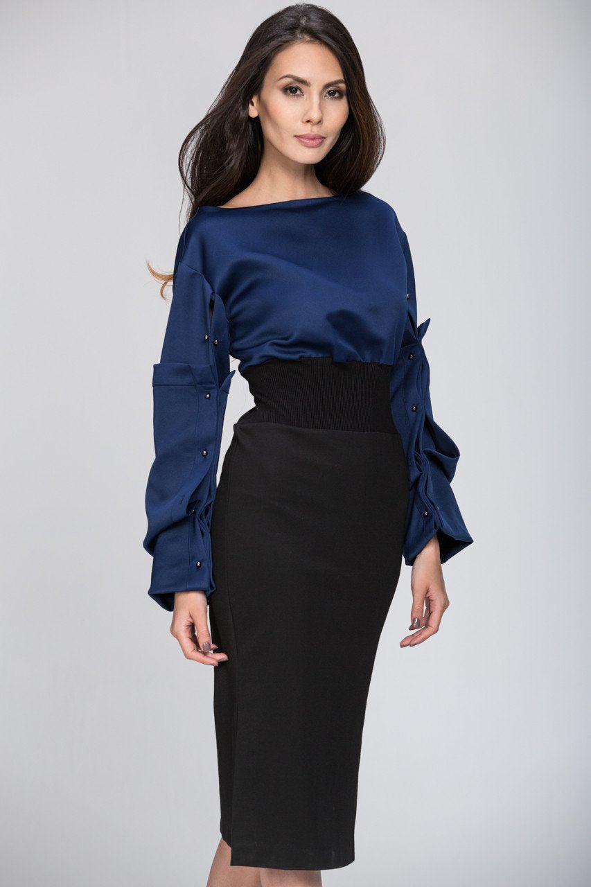 The Real Fouz - Puff Sleeve Color Block Dress