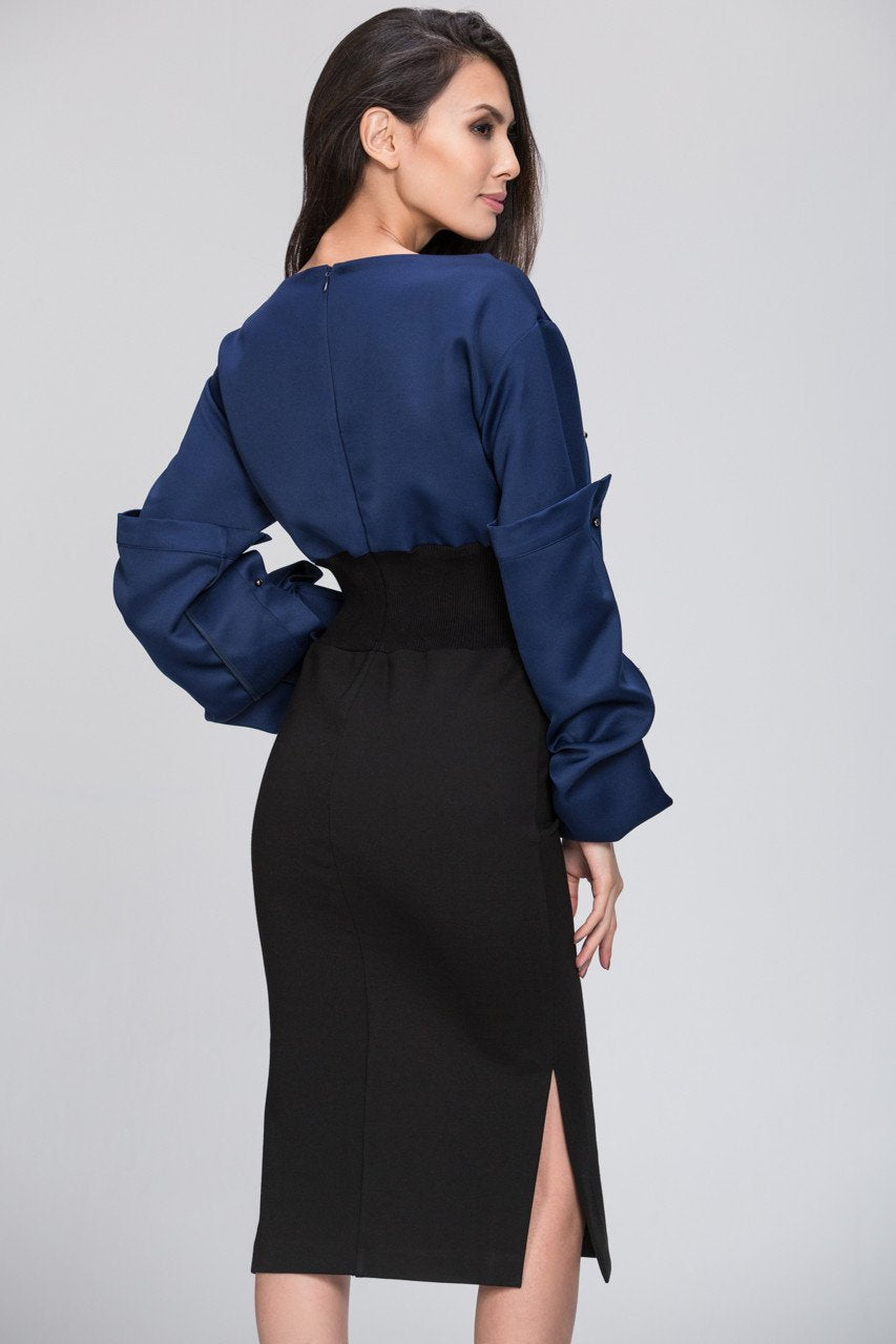 The Real Fouz - Puff Sleeve Color Block Dress
