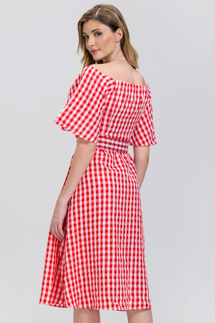 Rawan Bin Hussain - Red Gingham Belted Midi Dress