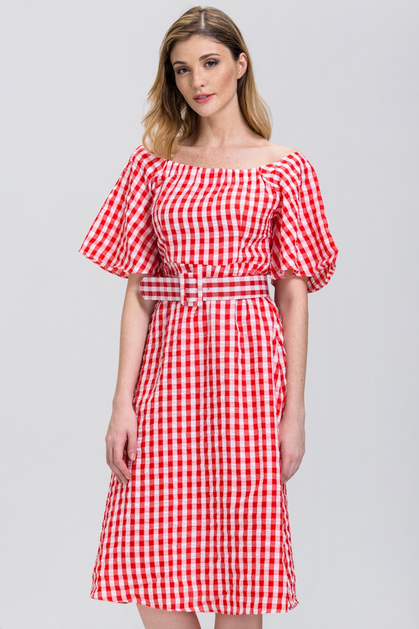 Rawan Bin Hussain - Red Gingham Belted Midi Dress