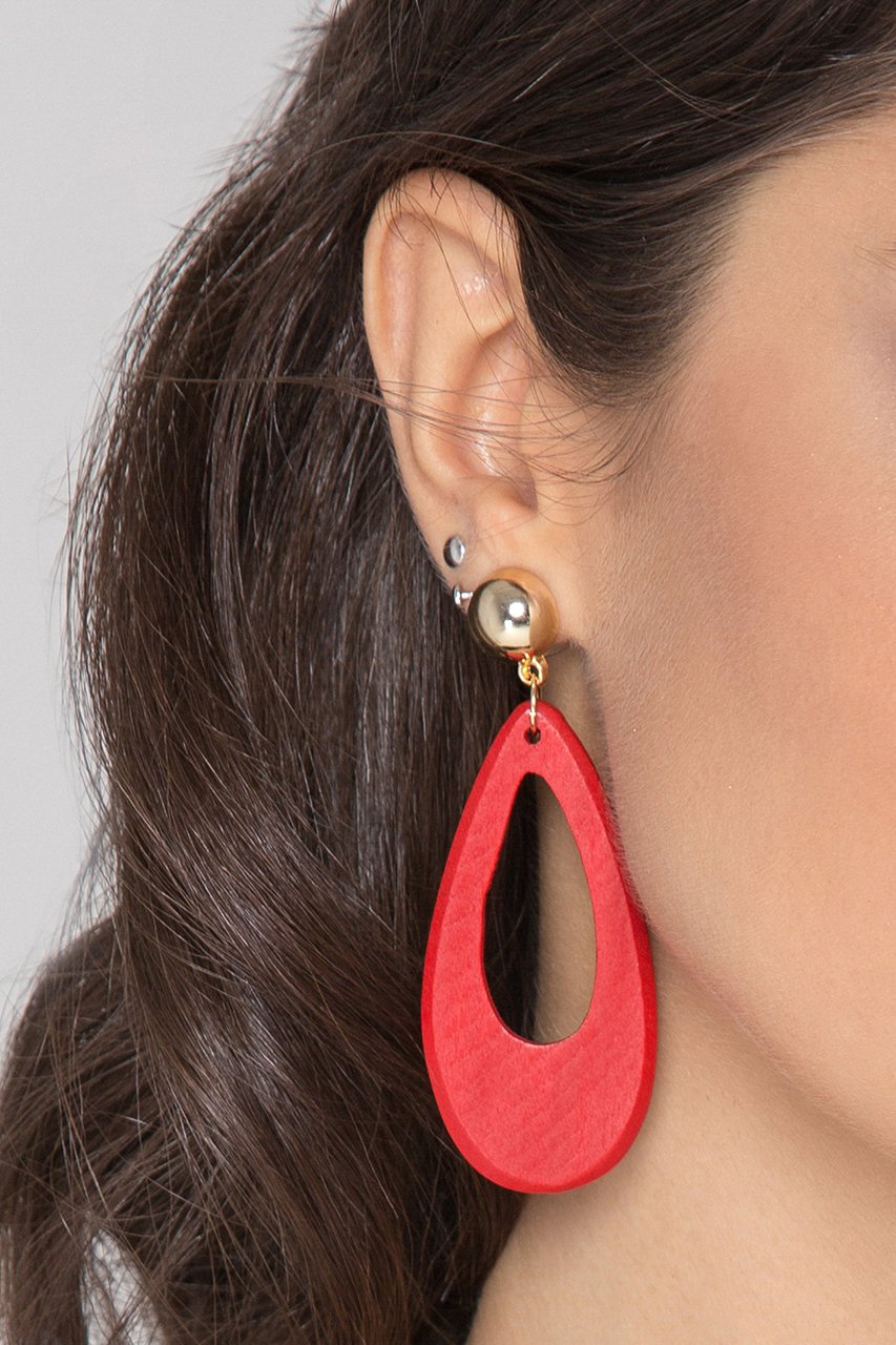 Red Oval Wood Earrings