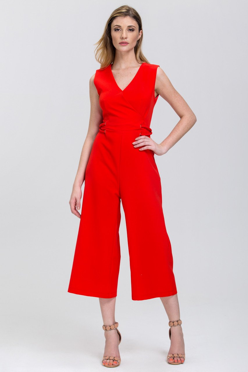 Red Sleeveless Side Lace Palazzo Jumpsuit