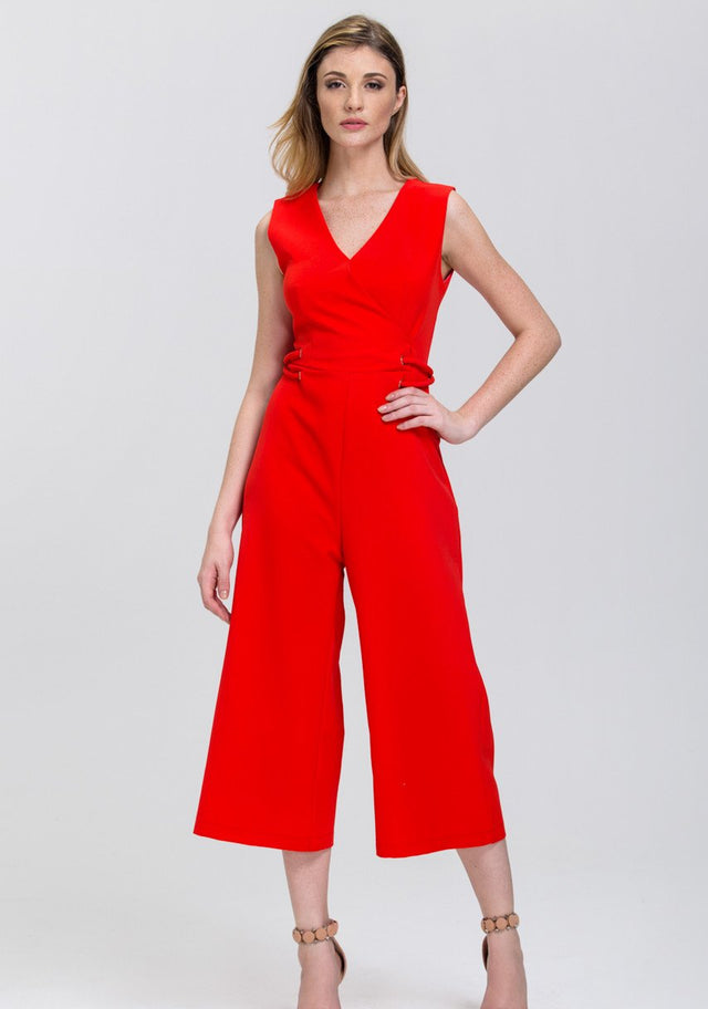 Red Sleeveless Side Lace Palazzo Jumpsuit