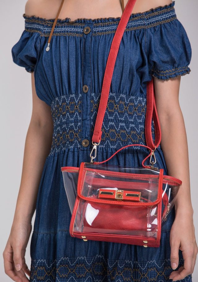 Red Trim Transparent Handbag