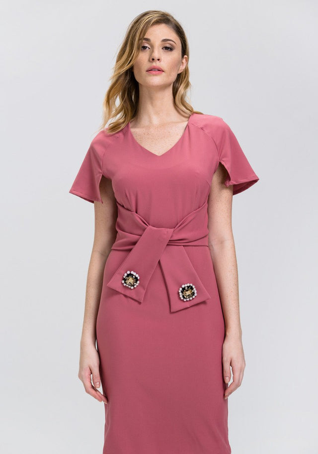 Rose Jeweled Bow Midi Dress