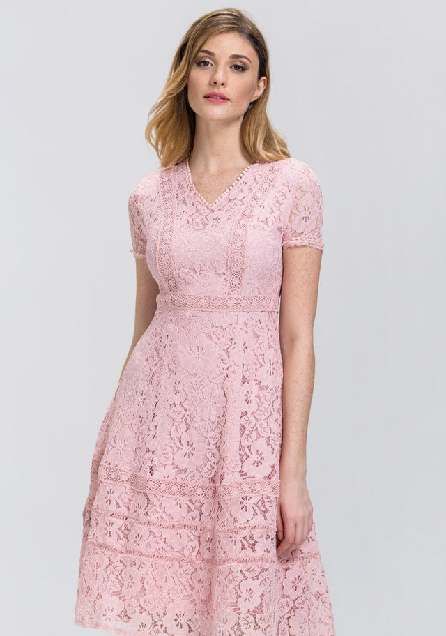 Rose Pink Lace Midi Dress