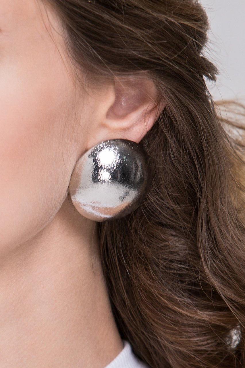 Silver Button Dome Earrings