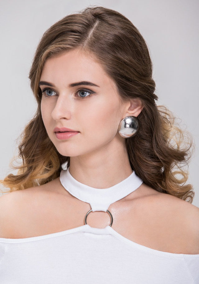 Silver Button Dome Earrings