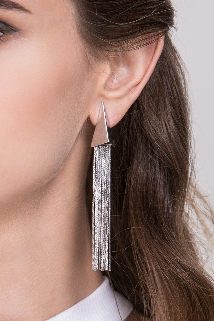 Silver Prism Tassel Earrings