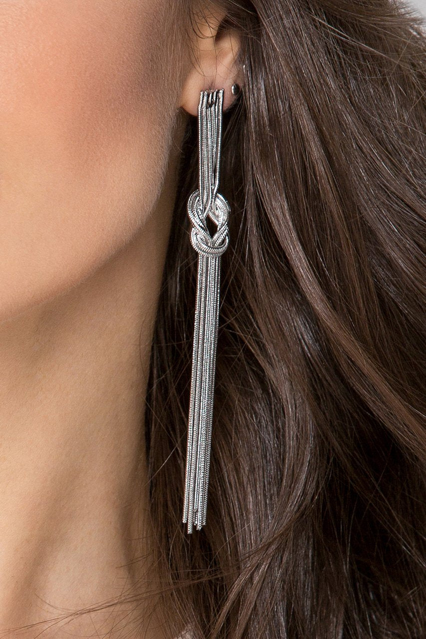 Silver Tassel Knot Earrings