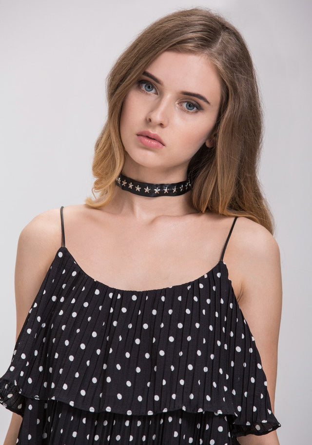 Star Studded Faux Leather Choker Necklace