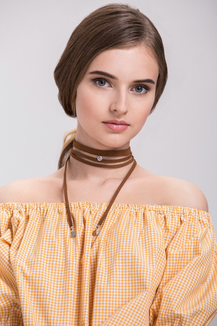 Tan Suede Lace Solitaire Choker Necklace