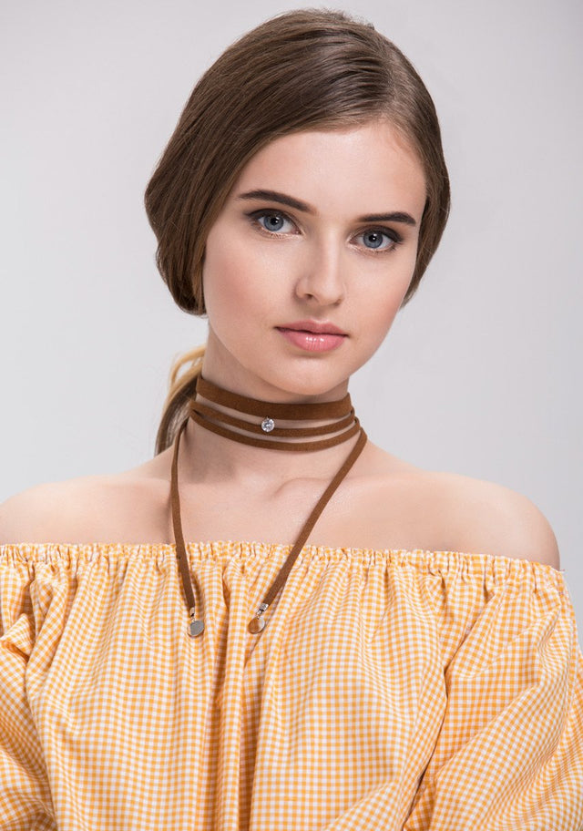 Tan Suede Lace Solitaire Choker Necklace