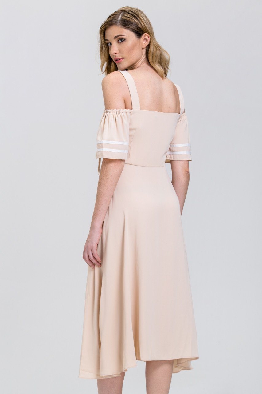 The Real Fouz - Nude Ring Strap off the Shoulder Midi Dress
