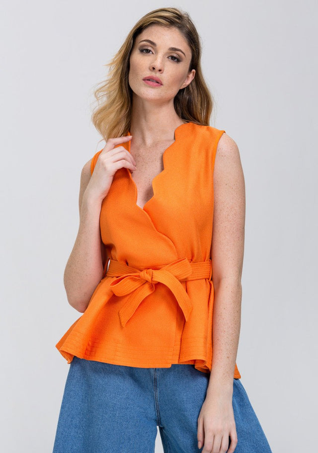 The Real Fouz - Orange Scalloped Overlap Peplum Top
