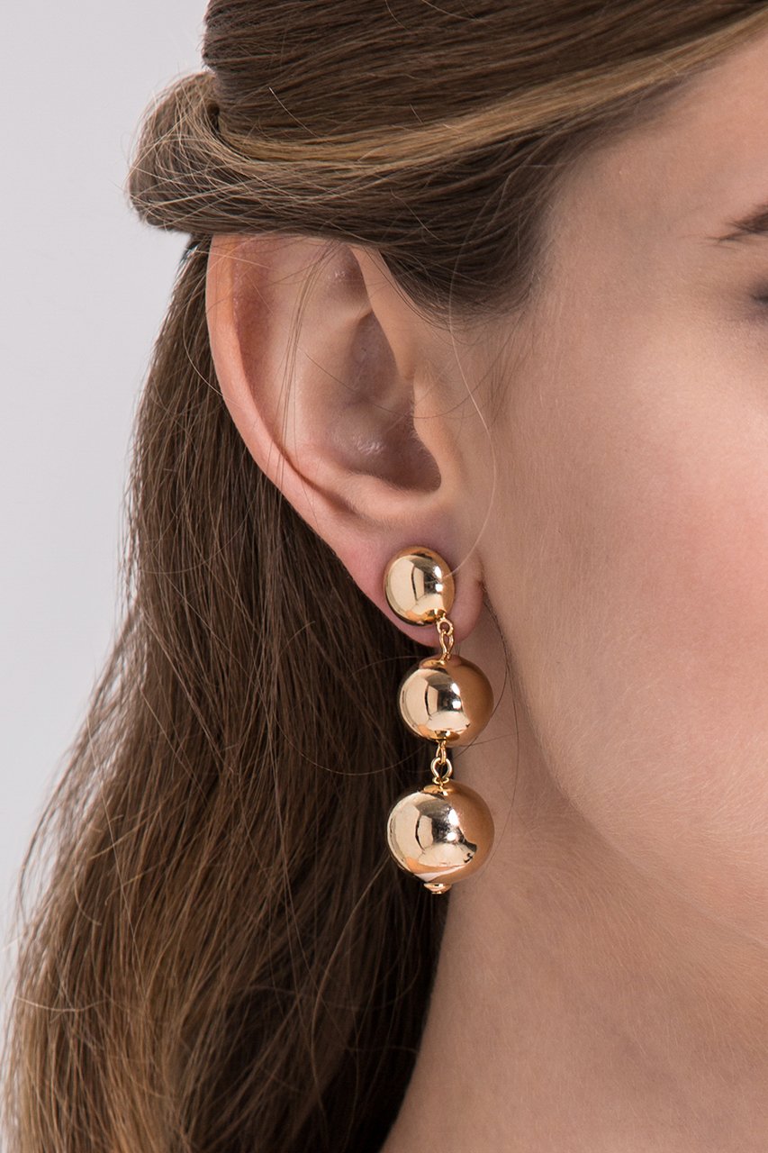 Three Gold Sphere Dangling Earrings
