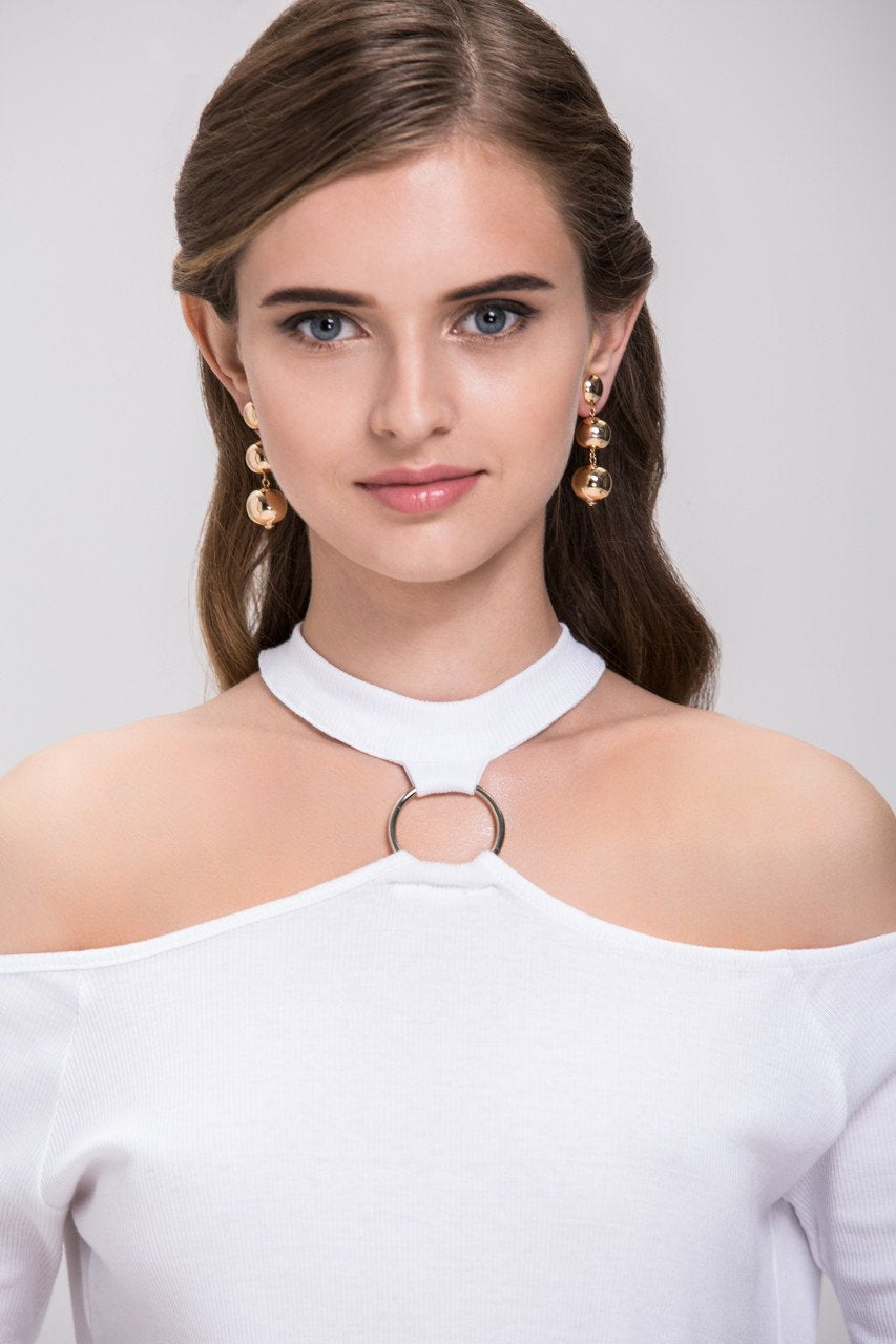 Three Gold Sphere Dangling Earrings