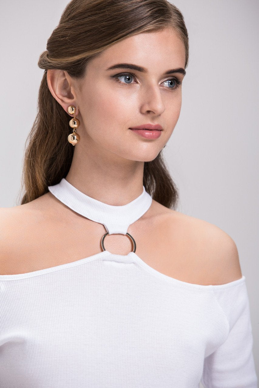 Three Gold Sphere Dangling Earrings