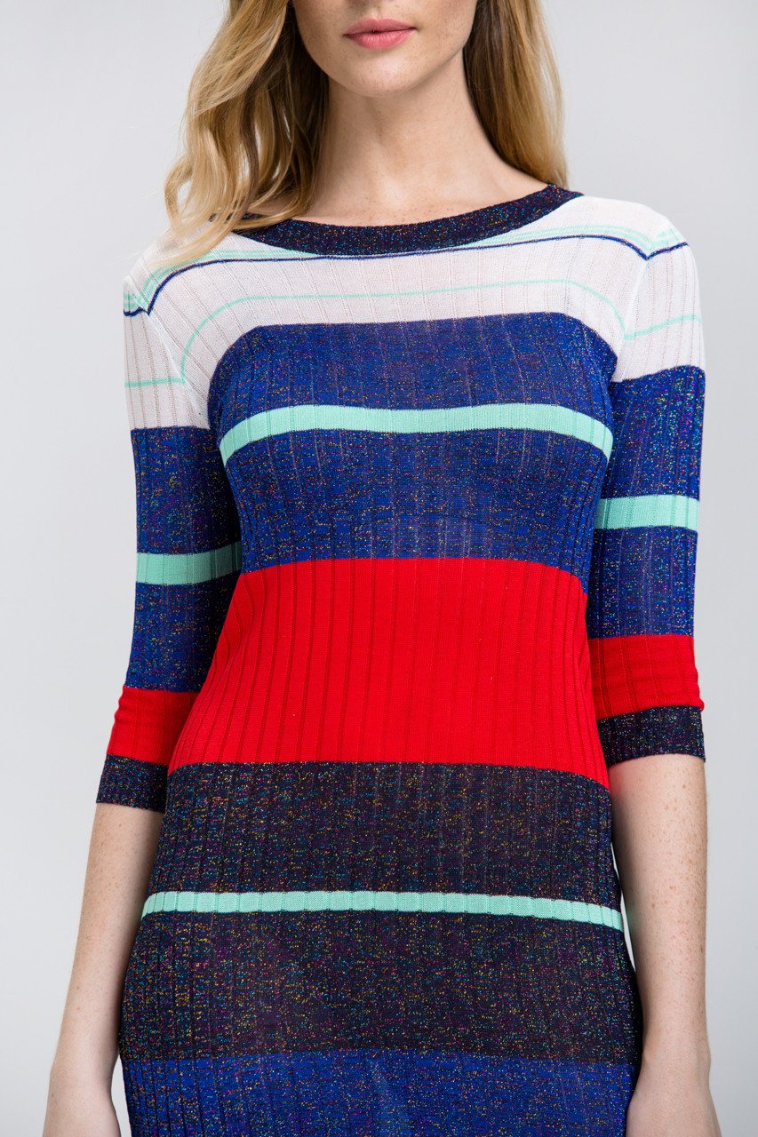 Striped Bodycon Sweater Dress with High-Low Hemline