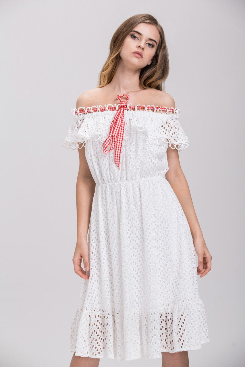 Maram Zbaeda - White Ring Lace Off the Shoulder