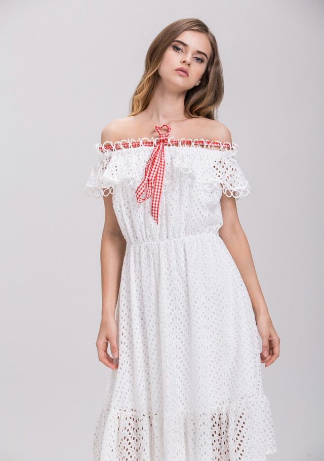 Maram Zbaeda - White Ring Lace Off the Shoulder