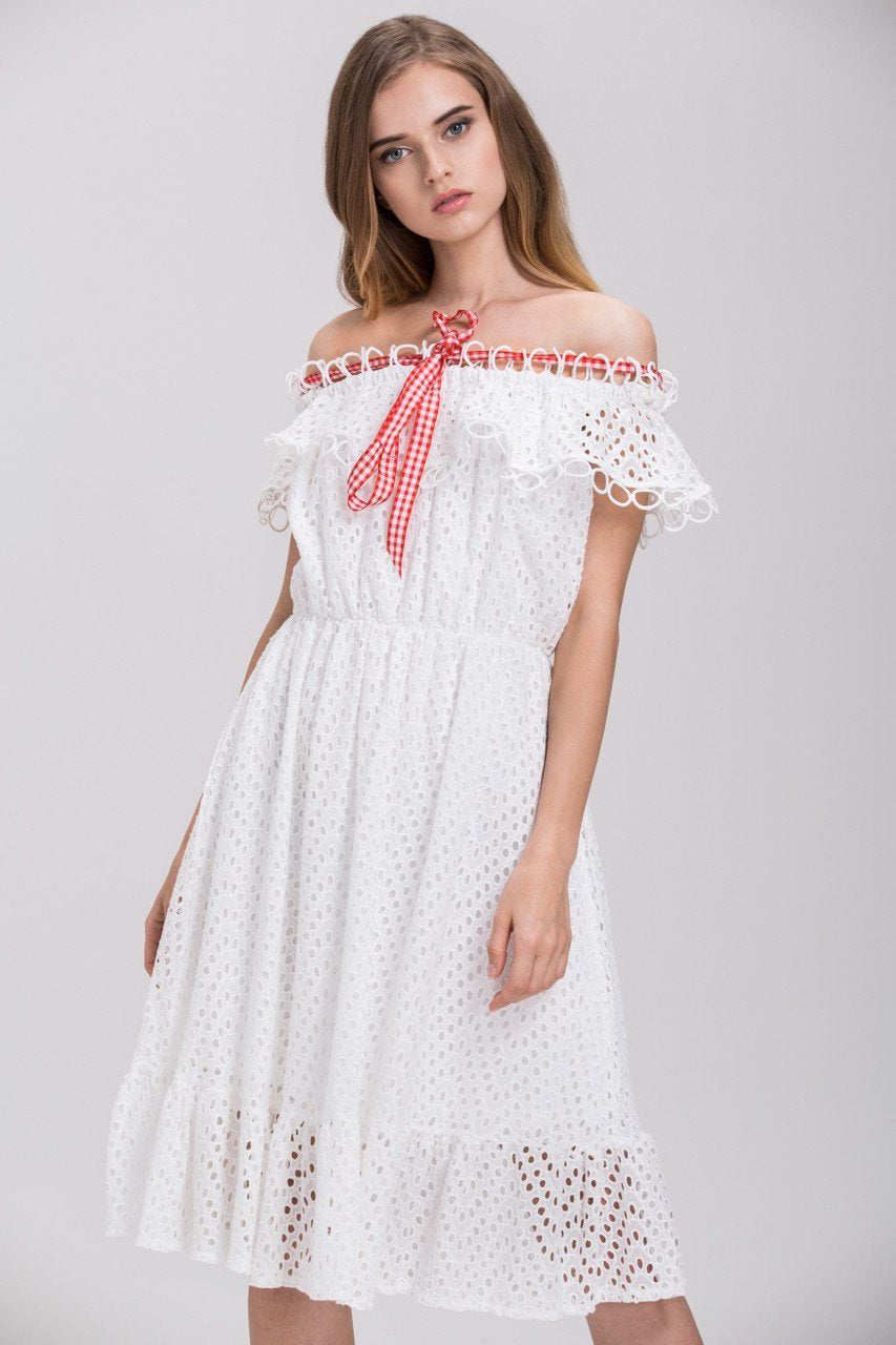 Maram Zbaeda - White Ring Lace Off the Shoulder