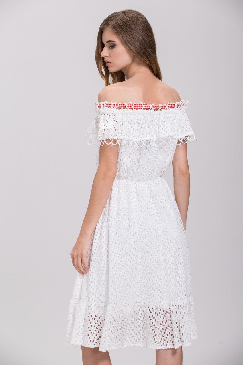Maram Zbaeda - White Ring Lace Off the Shoulder