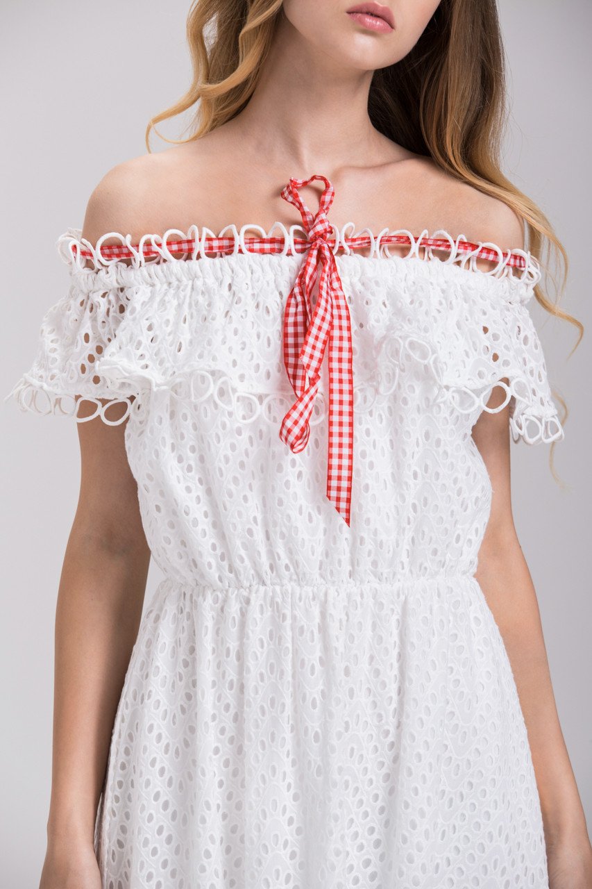 Maram Zbaeda - White Ring Lace Off the Shoulder