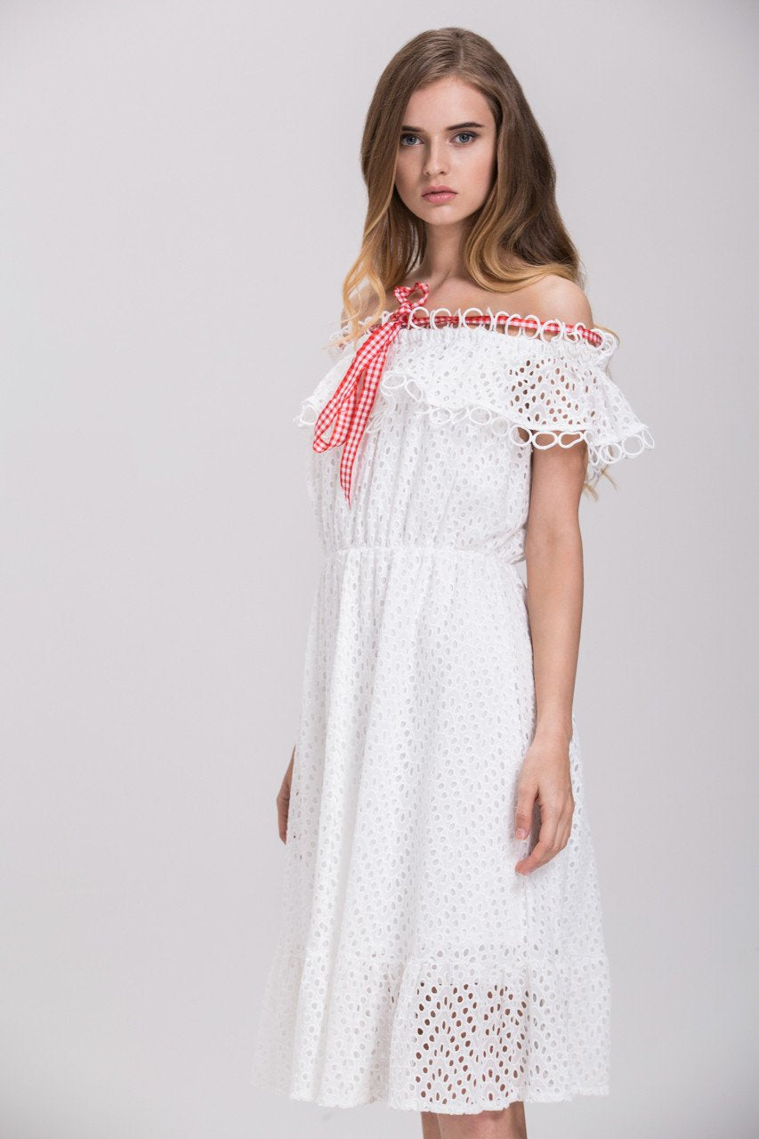 Maram Zbaeda - White Ring Lace Off the Shoulder