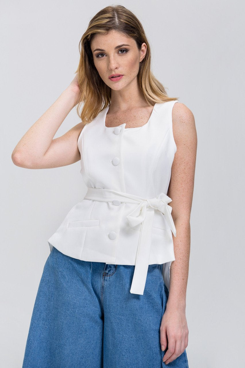 White Sheer High-Low Chiffon Vest