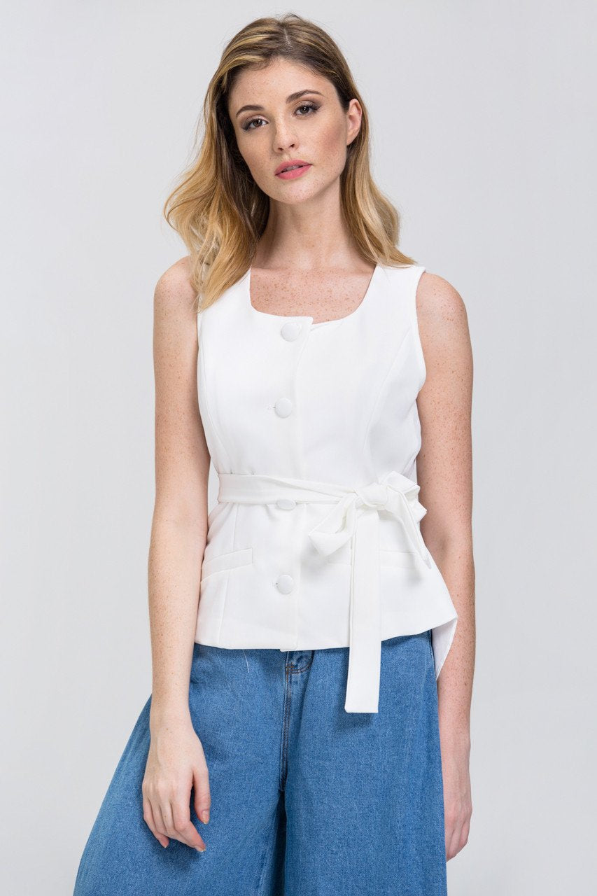 White Sheer High-Low Chiffon Vest