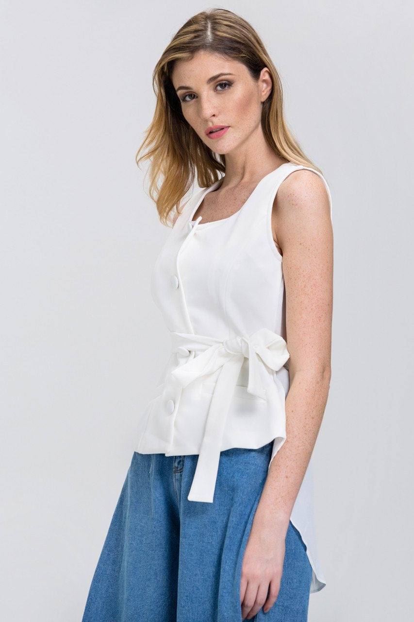 White Sheer High-Low Chiffon Vest