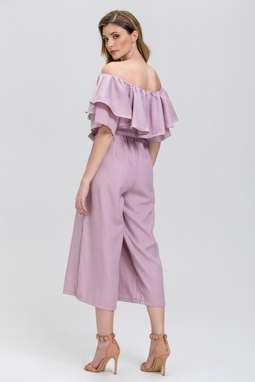 The Real Fouz - Mauve Ruffled Wide leg Jumpsuit