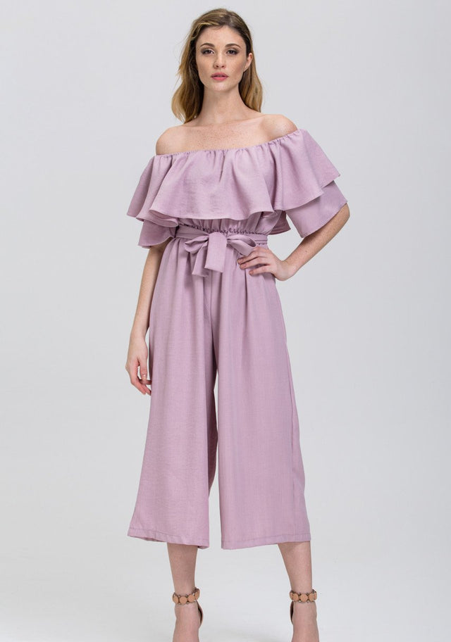 The Real Fouz - Mauve Ruffled Wide leg Jumpsuit