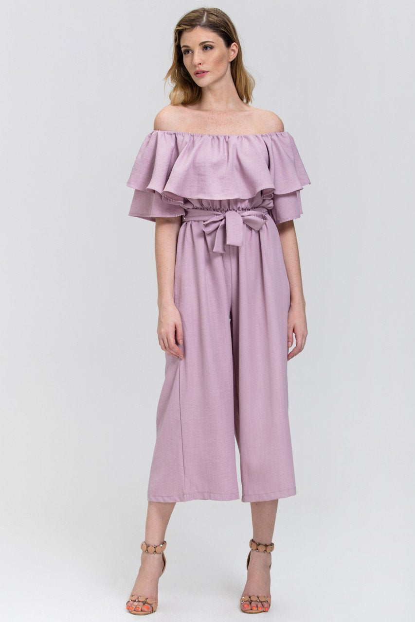 The Real Fouz - Mauve Ruffled Wide leg Jumpsuit