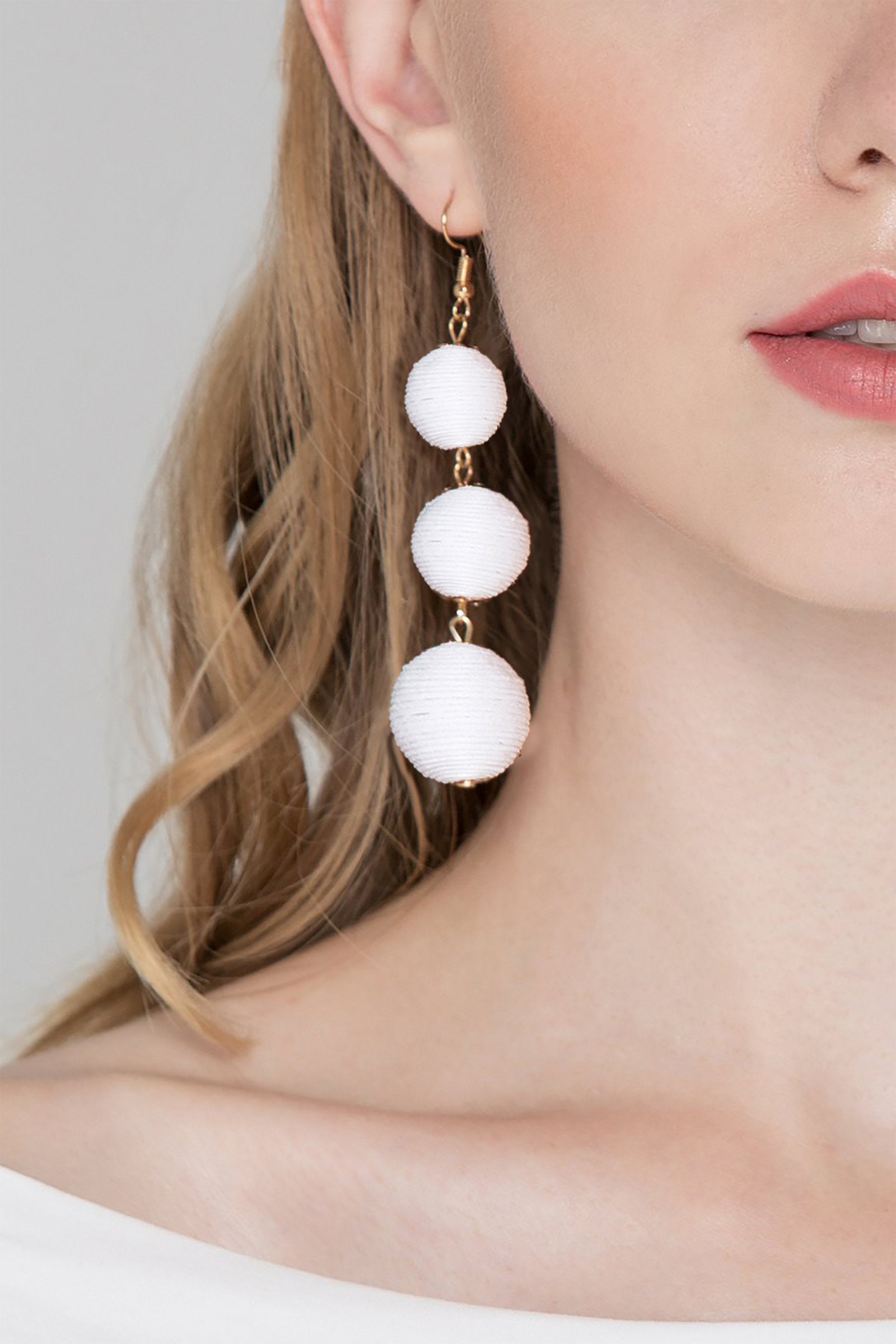 White Yarn Ball Earrings